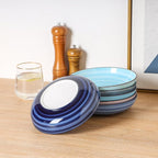 KitchenTour Large Pasta Bowls 34 oz, Ceramic Salad Serving Bowls Set of 6, 8.6 Inch Wide and Shallow for Soup- Dishwasher and Microwave Safe, Assorted Cool Colors