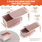 2 Pack Pullman Loaf Pan with Lid, 1 lb/0.5 lb Dough Capacity, Premium Non-Stick Sandwich Bread Loaf Pan with Lid, Carbon Steel Corrugated Bread Toast Box Mold with Cover for Baking