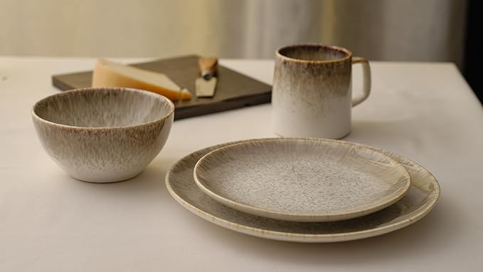 Yellowstone 4-Pc Rainwater Mug Set – Durable Stoneware Coffee Mugs with Reactive Glaze Finish, 13 oz, Microwave, Dishwasher & Oven Safe – Rustic Modern Design for Everyday Use
