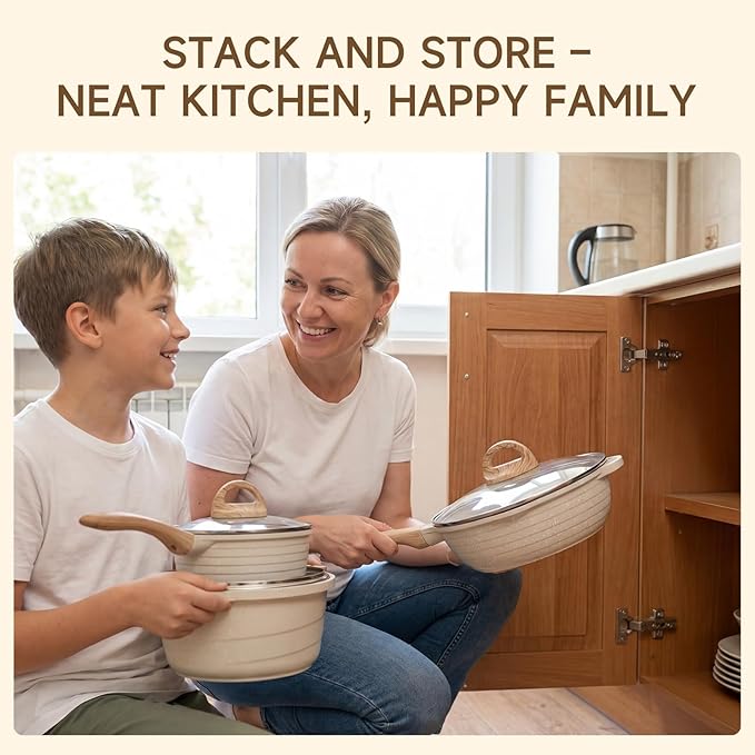 JEETEE 23pcs Pots and Pans Set Non Stick, White Cookware Sets for Kitchen, w/Frying Pans, Saucepans, Sauté & Griddle & Crepe Pan, Induction Cooking Pots (PFOA/PFAS Free)