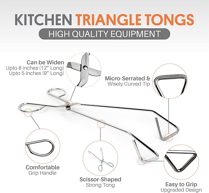 UPIT Kitchen Triangle Tongs for Cooking, Heavy Duty Stainless Steel Scissor-Shaped Serrated Serving Plier for Barbeque, Vegetable, Fruits, Food, Multipurposed, 12 inches