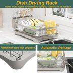 LIYI Dish Drying Rack, Adjustable Spout Design,Kitchen Dish Racks,Made of Iron Material,with Removable Draining Board,Suitable for Kitchen and Caravan Use Scenarios,Grey