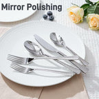 KINGSTONE Hammered Silverware Set, Flatware Set with Serving Utensils, 18/10 Stainless Steel Premium Cutlery with Unique Ripple Handles Design Mirror Polished - Dishwasher Safe (65-Piece)