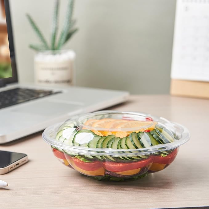 Jaluxing [18 oz. 50 Sets Clear Plastic Salad Bowls with Airtight Lids Disposable To Go Mixing Containers Serving for Fruit, Quinoa, Lunch and Meal Prep