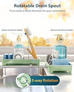 Minimalist Sink Caddy, Rustproof Sponge Holder for Kitchen Sink with 304 Stainless-Steel Brush Holder, Countertop Rack Organizer with Raised Ridges & Silicone Drain Tube (Mint Green, Large)