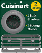 Cuisinart 2 Piece Sink Set – Sink Drain Strainer with Stainless Steel Rim & Silicone Mesh Base & Sponge Holder for Kitchen Sink, Metal Caddy with Triple Suction Cups, Daily Kitchen Essentials