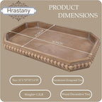 Hrastany Wood Rustic Serving Tray with Beads, Farmhouse Brown Decorative Tray for Table Centerpiece, Christmas Wedding Halloween Home Decor