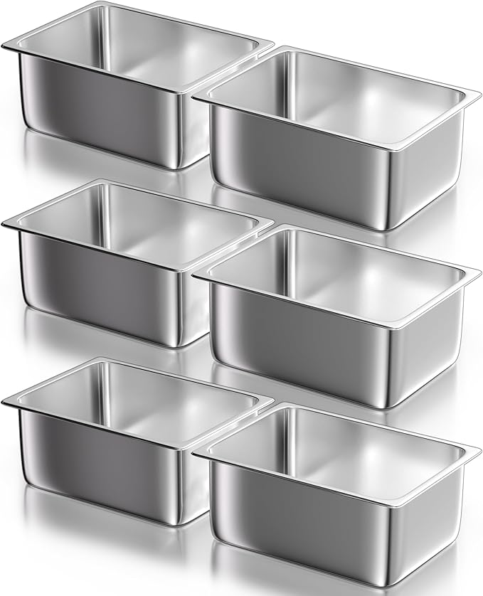 WantJoin Steam Table Hotel Pans - 1/2 Half Size 6 Inch Deep 6 Pack, Stainless Steel Food Storage Container Metal Tray Sets for Commercial Chafing Dishes Restaurant Buffet Catering Supplies