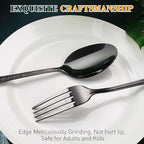 Black Silverware Set, 30 Pieces Vintage Carved Flatware Set for 6, Stainless Steel Cutlery Set with Knife/Fork/Spoon,Utensil Set for Home and Kitchen, Dishwasher Safe