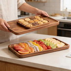 VERTORGAN 2 Pack Acacia Wood Serving Tray,13.8x7.9 Inch Decorative Trays Platter for Coffee Table,Living Room,Bar,Party,Mini Charcuterie Boards Cheese Board,Home Decor