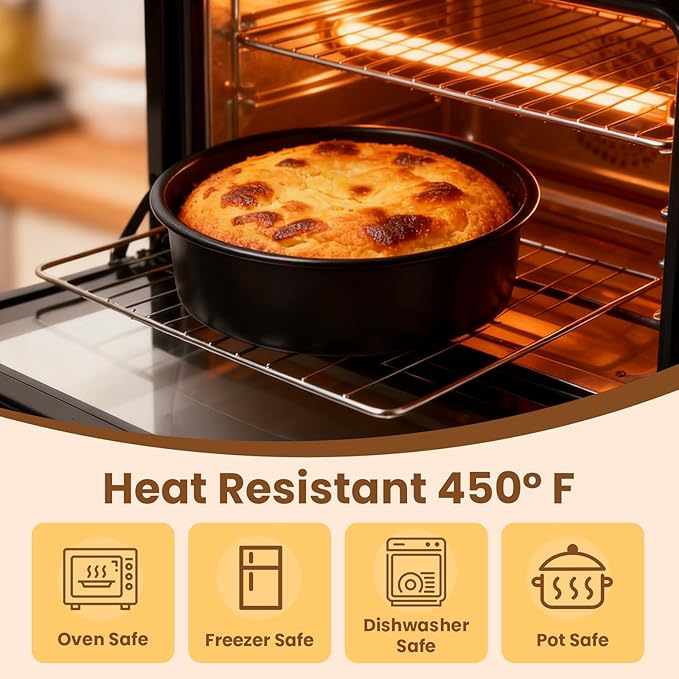 9 Inch Cake Pan Set of 2 - Nonstick Carbon Steel Round Cake Baking Pans with 80 PCS Parchment Paper, Dishwasher Safe, Durable for Large Layer Cakes, Birthday & Christmas Baking