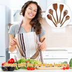 12Pcs Teak Spoons Set Sturdy Cooking Utensils Set with Hanging Hole Wooden Spoons Wood Spatula Spoon Comfortable Grip Colander Fork Set for Kitchen Cooking