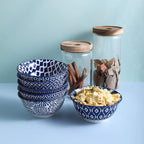 Selamica Porcelain 11oz Ice Cream Bowls Set of 6, Small Bowls, Ceramic bowls for Dessert, Ice Cream, Vintage Blue