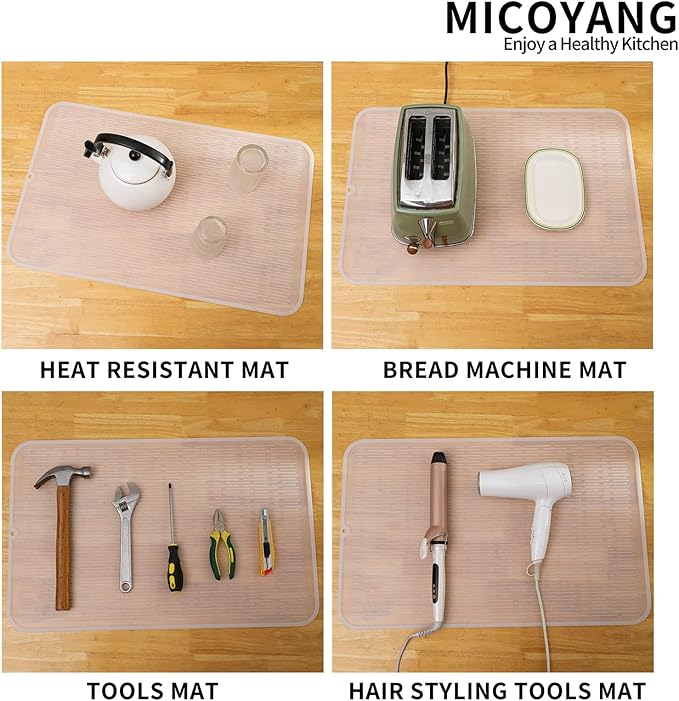 MicoYang Silicone Dish Drying Mat for Multiple Usage,Easy clean,Eco-friendly,Heat-resistant Silicone Mat for Kitchen Counter or Sink,Refrigerator or Drawer Liner Translucent 4XL 32 inches x 18 inches