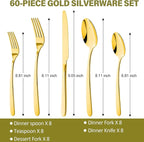 60 Pieces Gold Silverware Set for 12 Stainless Steel Shiny Gold Flatware Set for 12 Cutlery Tableware Set Utensil Set Include Mirror Polished Dinner Knife, Fork, Spoon for Home Restaurant and Wedding