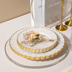 Lullaby 60PCS Pearl White Scalloped Plastic Plates with Gold Rim, Disposable Elegant Plates Include 30pcs Dinner Plate 10.25", 30pcs Dessert Plate 7.5", Perfect for Daily Use, Wedding and Party