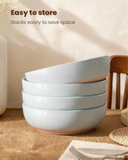 Metflavor Pasta Bowls Set of 4, 34oz Speckled Ceramic Bowls Set for Serving Salad, Pasta, Soup, Dinner, 8" Wide and Deep Bowls, Dishwasher & Microwave Safe, Matte Terracotta Base (Gray White)
