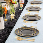 DaYammi 200Pcs Gold and Black Plastic Plates with Silverware,Black Disposable Plates for Party Black Gold Supplies Includes 40 Dinner Plate,40 Dessert Plate,40 Forks,40 Knives,40 Spoons for Party