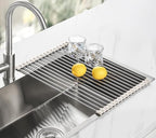 Tomorotec 17.7" x 12.5" Roll Up Dish Drying Rack Over Sink Drying Rack Sink Cover Kitchen Sink Accessories Gadget Multipurpose Organizer Foldable Stainless Steel Drainer