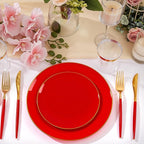 DaYammi 150Pcs Red Plastic Plates & Gold Cutlery with Red Handle,Red Disposable Plates Set Include 30 Dinner Plate, 30 Dessert Plate,30 Knives,30 Forks,30 Spoons for Mother's Day Party Wedding