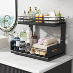 Under Sink Organizer Upgrade To Professional Rails,2-Tier Dual Pull Out Cabinet Storage,Height Adjustable Slide Out Drawers For Bathroom Kitchen,2 Pack-14.5"Dx12.8"-16.9"H,Black