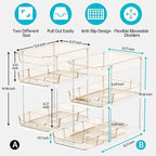 Delamu 2 Pack 3-Tier Bathroom Under Sink Organizers and Storage, Multi-Purpose Stackable Pantry Organization and Storage, Pull Out Clear Kitchen Bathroom Cabinet Organizer with Movable Dividers, Amber