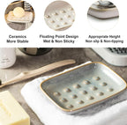 Soap Dish for Shower, Ceramic Soap Dish for Large Soap Bars, Non-Slip Soap Holder & Saver Tray with Floating Point Design for Bathroom, Shower, Kitchen Sink, Save Soap Loss (Pack of 2)