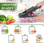 HomeHacks Vegetable Chopper Vegetable Cutter, 15 in 1 Kitchen Gadget, Dicer, Slicer, Onion Cutter, Salad, Cheese Grater & Egg Separator - Multi-Functional Veggie Chopper Lid with Handle (Grey)