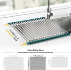Tomorotec Stainless Steel Roll Up Dish Drying Rack, Foldable Over The Sink Rolling Drainer Rack, Multipurpose Kitchen Gadget Draining Caddy Organizer, Space Saving Sink Accessory Storage Shelf Holder