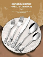 Stapava 48 Pcs Gorgeous Retro Royal Silverware Set with Steak Knives, Stainless Steel Cutlery Flatware Set for 8, Include Forks Spoons and Knives set, Dishwasher Safe Utensils Set, Mirror Polished