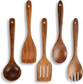 5-Piece Wooden Spoons for Cooking – Smooth Finish Teak Wood Utensils – Comfortable Grip Cooking Wood Tools Non-Stick Safe Easy to Clean Heat Resistant Scratch-Free Set