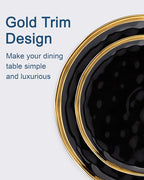 LOVECASA 12 Pieces Plates and Bowls Sets, Porcelain Black and Gold Dinnerware Sets, Round Dinner Plates Dishes Set Service for 4, Dishwasher Safe and Scratch Resistant, Black