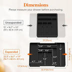 Lifewit Utensil Organizer for Kitchen Drawer, Expandable Cooking Silverware Tray, Adjustable Cutlery Flatware Holder, Plastic Spatula Tools Storage Divider, 13-22.3 x 16.7", Black