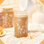 Mumufy 8 Pack Bridesmaid Gift Glass Cups, Cute Flower Mason Jars with Bamboo Lids & Straws, 16oz Iced Coffee Tumblers for Wedding, Bridal Party, Birthday, Mother's Day(Boho Floral)