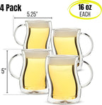 BTaT- Double-Walled Beer Mugs, 16 oz, 4 Pack, Double-Walled Glass with Handle, Insulated Beer Glasses, Drinking Glasses for Bar, Beverages, Alcohol, Water