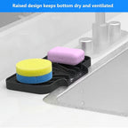 Sponge Holder for Kitchen Sink, Dish Sponge Holder & Soap Tray with Drain, Bathroom Sink Sponge Drying Rack & Perfect Organizer for Dispenser,Bottle,Cup on Sinks or Counter(8"x 4"Black)