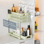 VERIFOST Under Sink Organizer, 2 Pack Under Kitchen Bathroom Cabinet Organizer, 2 Tier Under Bathroom Kitchen Sink Organizer, Adjustable Height Bathroom Kitchen Cabinet Organizers and Storage, Green