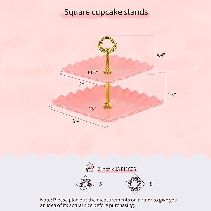 Pack of 10 NWK Cake Stand Set, with 3 x Two-Tier and 3 x Three-Tier Cupcake Stands, 4 x Appetizer Trays, 1 x Tablecloth for Birthday Bridal Baby Shower Party (Pink)