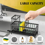 5 in 1 Kitchen Sink Caddy Organizer, Rustproof Stainless Steel Sink Caddy with Washing Cloth & Adhesive Hooks, Kitchen Sink Organizer with High Brush Holder, Sponge and Soap Holder for Kitchen Sink