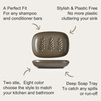 Miamolo Soap Dish Soap Holder Shower, Ceramic Soap Dishes for Bar Soap Sponge, Farmhouse Shower Soap Dish, Large Soap Saver Tray for Bathroom Kitchen Sink, Easy Cleaning, Extend Soap Life, Brown