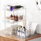Fabspace 3-Pack Pull-Out Home Organizers, 2 Tier Clear Bathroom Organizer with Dividers, Multipurpose Vanity Counter Tray, Kitchen, Closet Organizers and Storage Container Bins for Cabinet, Pantry