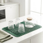MicoYang Silicone Dish Drying Mat for Multiple Usage,Easy clean,Eco-friendly,Heat-resistant Silicone Mat for Kitchen Counter or Sink,Refrigerator or drawer liner Green L 16 inches x 12 inches