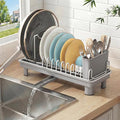 Dish Rack, Carbon Steel Small Dish Drying Rack Rustproof for Kitchen Counter, Compact Space-Saving Dish Drainer with Adjustable Slots for Small Kitchens & Apartments, 16.5×6.5×7inch, Grey