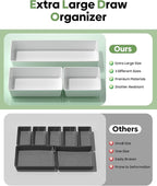 10 Pack Large Size Plastic Drawer Organizers Set, 3 Sizes Desk Drawer Organizer Trays, Storage Bins for Vanity, Makeup, Bathroom, Kitchen Utensils and Office (White)