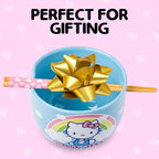 Silver Buffalo Hello Kitty Rainbow and Clouds Ceramic Ramen Noodle Rice Bowl with Chopsticks, Microwave Safe, 20 Ounces