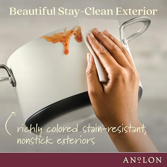 Anolon Achieve Hard Anodized Nonstick Saucepot with Lid, 4 Quart, Cream