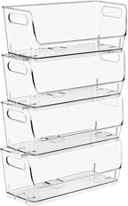 Sorbus Clear Pantry Storage Containers – Open Front Kitchen Organizer, Stackable Design for Cabinets, Shelves & Food Storage (Small Narrow, 4 Pack)