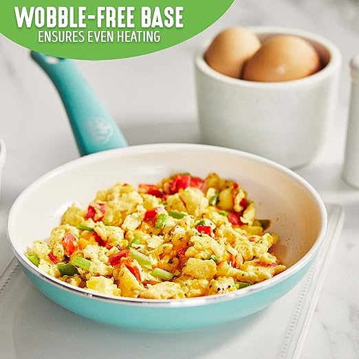GreenLife Nonstick 8" Frying Pan Skillet, Non-Toxic PFAS-Free Ceramic Nonstick, Dishwasher & Oven Safe, Stay-Cool Handles, Wobble Free, Turquoise
