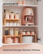 SONGMICS Cabinet Organizer Shelf, Set of 3 Kitchen Counter Shelves, Kitchen Storage, Spice Rack, Stackable, Expandable, Apricot UKCS220Y01V1