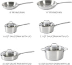Sur La Table Kitchen Essentials Chef's Deck 10 Piece Stainless Steel Non Toxic Pots and Pans Kitchen Cookware Set w/Triply Encapsulated Base - Induction Safe